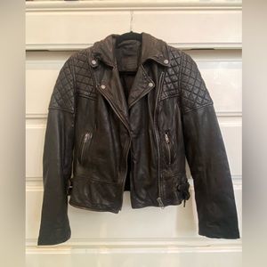 All saints black leather jacket size 10